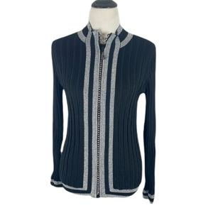 Fontana Black Cardigan Zip Front Sweater Jacket Size Small